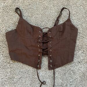 Brown Lace-Up Corset Top